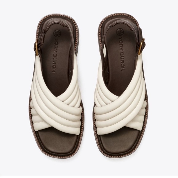 Tory Burch Lug Sole Heeled Sandals Quilted Leather Crisscross size 8 - Picture 2 of 11